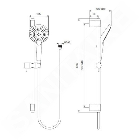 Ideal Standard Idealrain Evo Jet - Set de douche Circle, barre 600 mm avec douchette, 3 jets, chrome B1761AA
