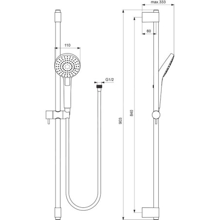 Ideal Standard Idealrain Evo Jet - Set de douche Circle, barre 900 mm avec douchette, 3 jets, chrome B2237AA