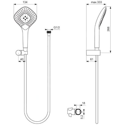Ideal Standard Idealrain Evo Jet - Colonne de douche Diamond 134, avec flexible et douchette, 3jet, chrome B2460AA