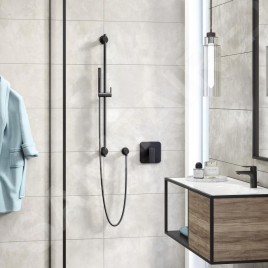 Kludi Nova Fonte - Colonne de douche avec pommeau de douche, support, barre de 900 mm et flexible, noir mat 2084039-15