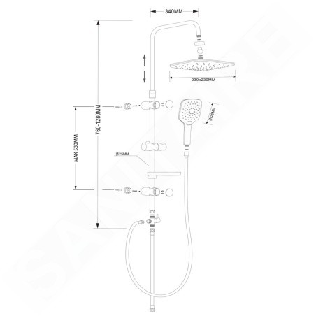 Aqualine Douches - Set de douche Kera sans robinetterie,220x220mm,3 jets, chrome SL430