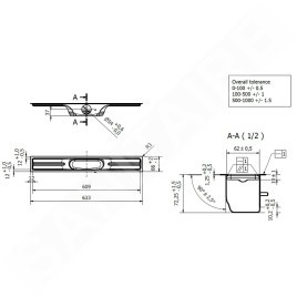 I-Drain Linear 72 - Caniveau de douche en inox, longueur 600 mm, avec étanchéité ID5M06001X1