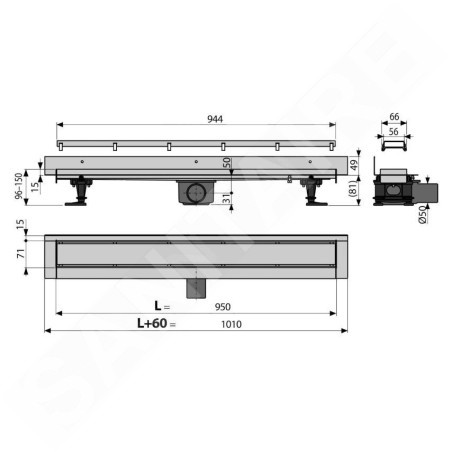 Alcadrain Douchegoten - Caniveau de douche Fit and Go 950 mm, grille incluse, acier inoxydable APZ23-DOUBLE9-950