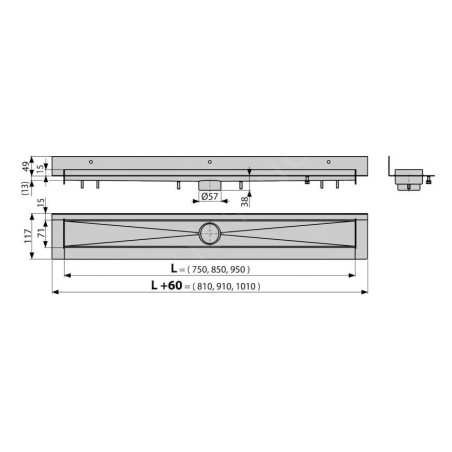 Alcadrain Douchegoten - Bac à douche Modular Wall 850 mm, acier inoxydable APZ23-850