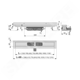Alcadrain Douchegoten - Bac à douche Wall Low 650 mm, avec rebord pour grille pleine et collier de fixation au mur, acier