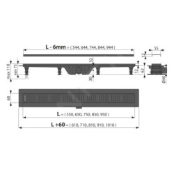 Alcadrain Douchegoten - Caniveau de douche Simple 750 mm, avec rebord pour grille perforée, grille incluse, noir mat