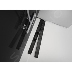 Alcadrain Douchegoten - Caniveau de douche Simple 750 mm, avec rebord pour grille perforée, grille incluse, noir mat
