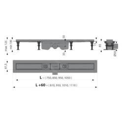 Alcadrain Douchegoten - Caniveau de douche Optimal 850 mm, avec rebord pour grille perforée ou insertion de tuiles APZ12-850