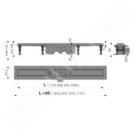 Alcadrain Douchegoten - Caniveau de douche Optimal 750 mm, avec rebord pour grille perforée ou pour insertion de tuiles
