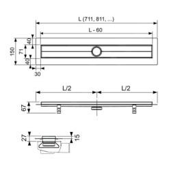 Tece TECEdrainline - Caniveau de douche 700 mm, avec bande d'étanchéité Seal System, acier inoxydable 600700