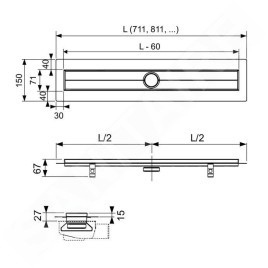 Tece TECEdrainline - Caniveau de douche 800 mm, avec bande d'étanchéité Seal System, acier inoxydable 600800
