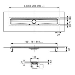 Tece TECEdrailine-Evo - Caniveau de douche Evo 700 mm, pour montage mural, couvercle de protection, acier inoxydable 600703