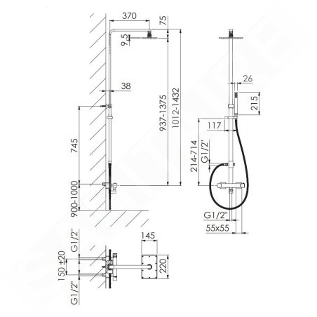 Steinberg 160 - Set de douche avec thermostat, 145x220mm, chrome 160 2721
