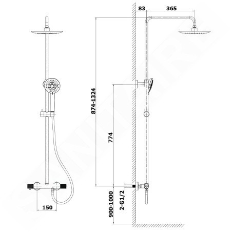 Sapho Solaris - Set de douche avec thermostat, 5 jets, chrome WD139