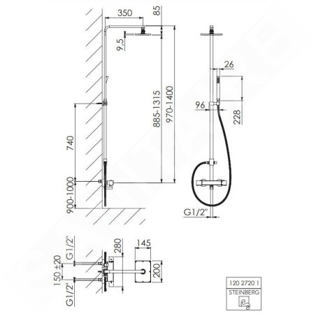 Steinberg 120 - Set de douche avec thermostat, 200x145 mm, chrome 120 2720 1