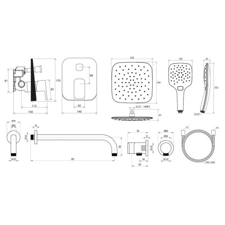 Ravak 10° - Set de douche avec mitigeur encastré, corps d’encastrement, 3 jets, chrome X07S012