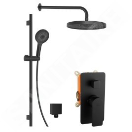kielle Vega - Set de douche avec mitigeur encastré, 2 sorties, avec accessoires et corps d’encastrement, noir mat 20618SP24