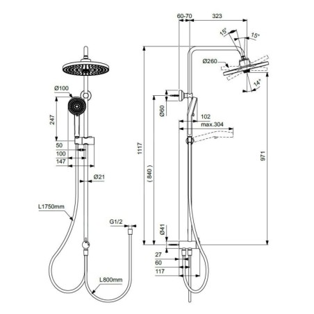 Ideal Standard CeraTherm - Set de douche sans mitigeur, diamètre 26 cm, 2 jets, chrome BD747AA