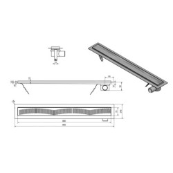 Aqualine Canniveaux - Caniveau de douche Vento avec grille, 860x140x92 mm, inox 2708-90