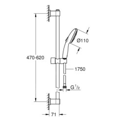 Grohe Vitalio Start - Set de pommeau de douche, barre et flexible, 3 jets, chrome 26032001