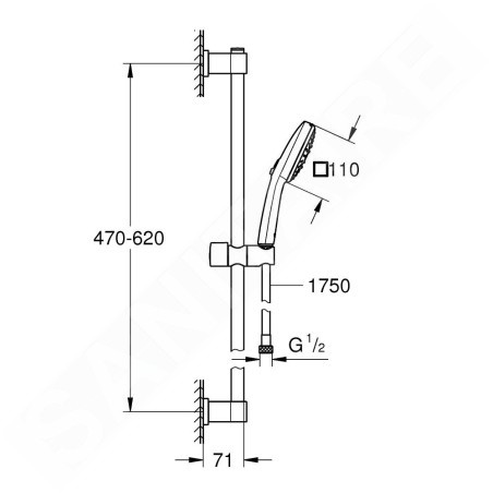 Grohe Vitalio Comfort - Set de pommeau de douche, barre et flexible, 3 jets, chrome 26096001