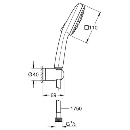 Grohe Vitalio Comfort - Set de pommeau de douche, support et flexible, 3 jets, chrome 26176001
