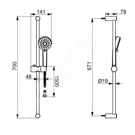 Hansa Basic - Set de pommeau de douche, barre et flexible, 3 jets, chrome 55780133