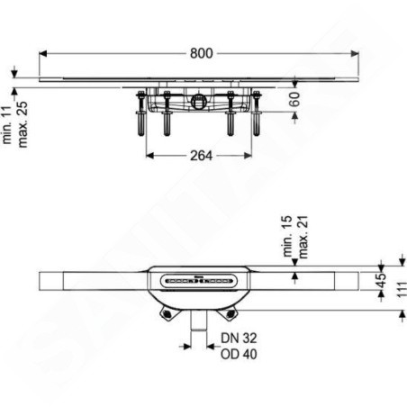 Kessel Linearis Infinity - Caniveau de douche 80 cm, avec grille, acier inoxydable brossé 45300.08