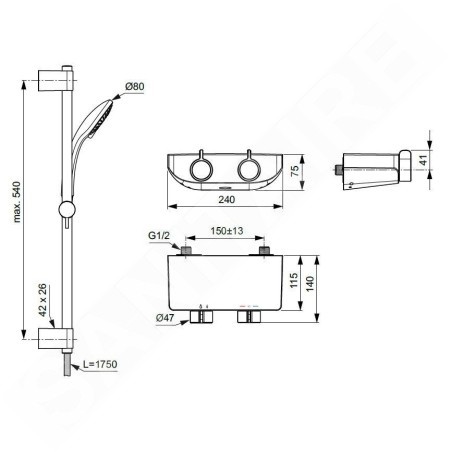 Ideal Standard CeraPlus - Set de douche avec mitigeur thermostatique, chrome A7607AA