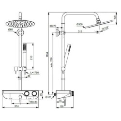 Ideal Standard CeraTherm - Set de douche avec thermostat, diamètre 30 cm, noir soyeux A7631XG