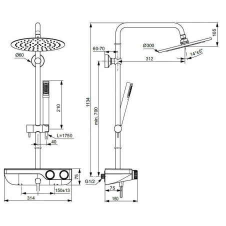 Ideal Standard CeraTherm - Set de douche avec thermostat, diamètre 30 cm, noir soyeux A7631XG