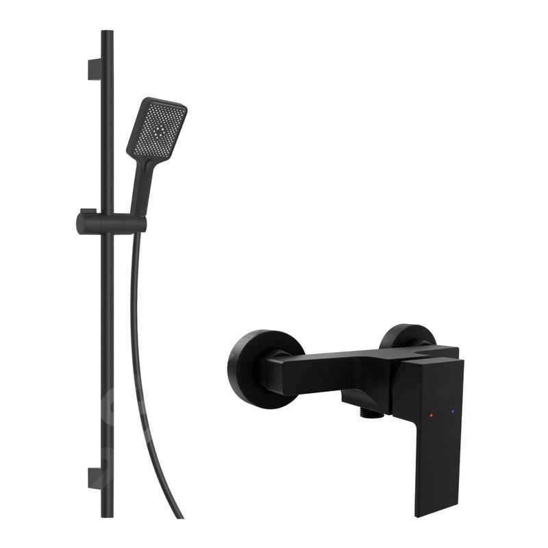 kielle Arkas I - Set de douche avec mitigeur, colonne, flexible et tête de douche, noir mat 10211SN14 kielle Arkas I - Set de douche avec mitigeur, colonne, flexible et tête de douche, noir mat 10211SN14