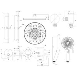 kielle Oudee - Set de douche avec mitigeur encastré, 2 sorties, avec accessoires et corps d’encastrement, noir mat 20602SP14