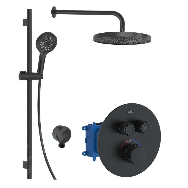 kielle Oudee - Set de douche avec mitigeur encastré, 2 sorties, avec accessoires et corps d’encastrement, noir mat 20602SPT14 kielle Oudee - Set de douche avec mitigeur encastré, 2 sorties, avec accessoires et corps d’encastrement, noir mat 20602SPT14