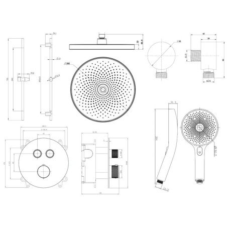 kielle Oudee - Set de douche avec mitigeur encastré, 2 sorties, avec accessoires et corps d’encastrement, noir mat 20602SPT14
