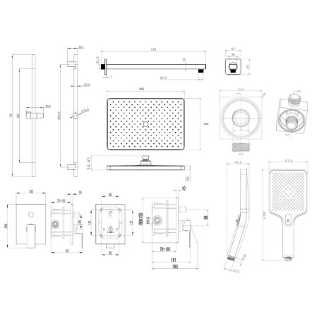 kielle Arkas I - Set de douche avec mitigeur encastré, 2 sorties, avec accessoires et corps d’encastrement, noir mat 20611SP14
