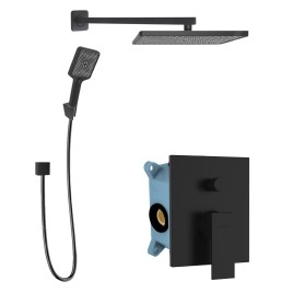 kielle Arkas I - Set de douche avec mitigeur encastré, 2 sorties, avec accessoires et corps d’encastrement, noir mat 20611SP24