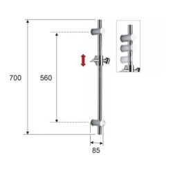 Sapho Douches - Barre de douche avec support, longueur 700 mm, noir mat SC015