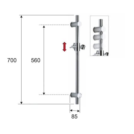 Sapho Douches - Barre de douche avec support, longueur 700 mm, noir mat SC015