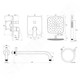 Ravak Flat - Set de douche avec mitigeur encastré, corps d’encastrement, 25x25 cm, chrome X07S070