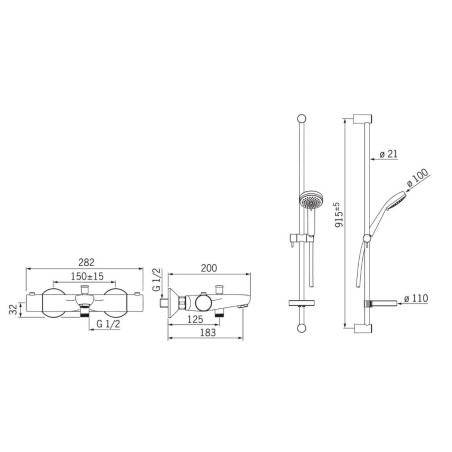 Hansa Unita - Mitigeur thermostatique de baignoire avec accessoires, ECO, 2 sorties, chrome 48372131