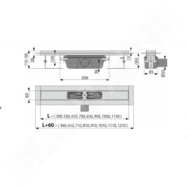 Alcadrain Douchegoten - Caniveau de douche Professional 950 mm, avec rebord pour grille perforée, inox APZ6-950