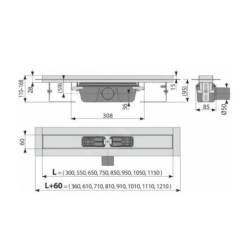 Alcadrain Douchegoten - Caniveau de douche Professional 1150 mm, avec rebord pour grille perforée, inox APZ6-1150