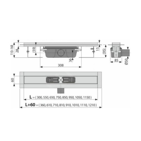 Alcadrain Douchegoten - Caniveau de douche Professional 1150 mm, avec rebord pour grille perforée, inox APZ6-1150
