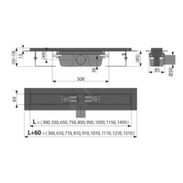 Alcadrain Douchegoten - Caniveau de douche 850 mm, avec rebord pour grille perforée, noir mat APZ1BLACK-850