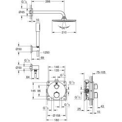 Grohe Grohtherm - Set de douche Rainshower Cosmopolitan 210 avec robinet de douche thermostatique encastré, chrom 34732000