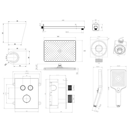 kielle Arkas I - Set de douche avec mitigeur encastré, 2 sorties, avec accessoires et corps d’encastrement, chrome 20611SPT20