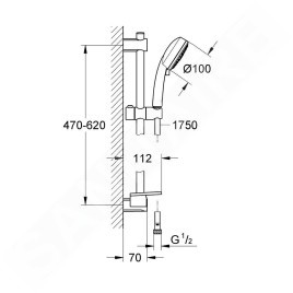 Grohe Vitalio Comfort - Set de pommeau de douche 100, 3 jets, barre et flexible, chrome 26097000