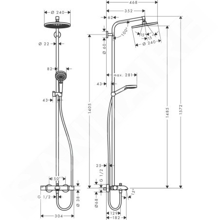 Hansgrohe Crometta - Mitigeur de baignoire thermostatique Showerpipe S 240, chrome 27320000