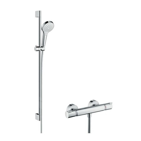 Hansgrohe Croma Select S - Set de douche Vario avec thermostat, 3 jets, barre de douche 900 mm, blanc/ chrome 27014400